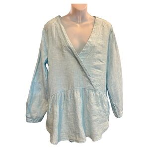 Cynthia Rowley Linen Aqua Blue Surplice Tunic Topic Size Large NWT